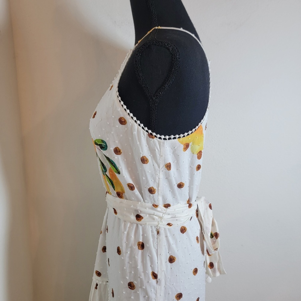 Farm Rio Women XS White Lemon Polka Dot Tiered Halter Maxi Dress Vacation Picnic - Picture 13 of 16